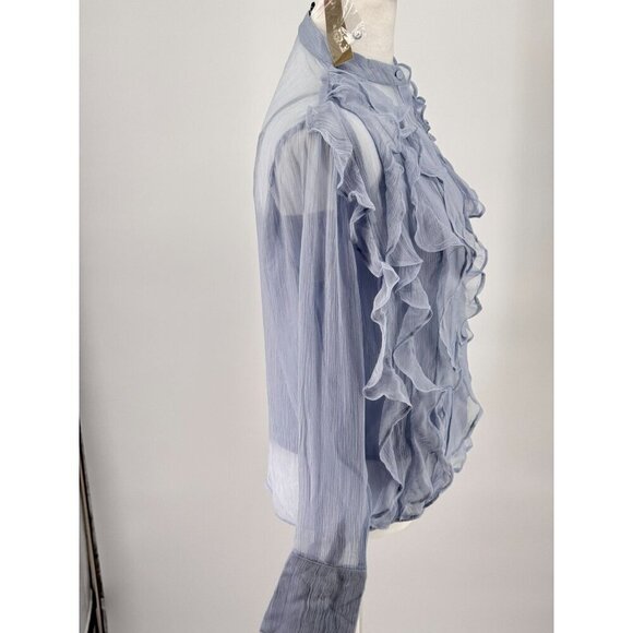 NWT J. Crew 100% Cupro Sheer Ruffle Front Blouse Size 00 Light Blue OP $79.99 - Picture 4 of 11